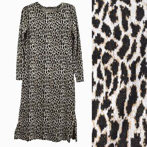 Loft Knit Dress Women Medium Cheetah Animal Print Mob Wife Midi Long Sleeve Y2K